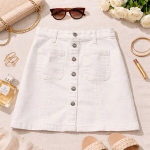 Veronica Beard White Button Front Denim Mini Skirt Size 4 Modern Polished